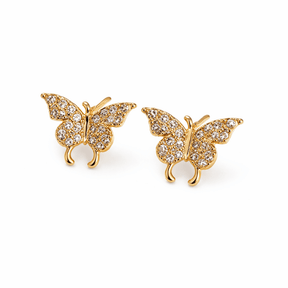 Butterfly Earrings With Cubic Zirconia – Gold-plated Brass (9x12mm) - Uniq Perler - 117015