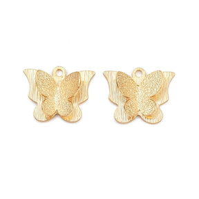Butterfly Pendant - 16K Long-Lasting Gold Plated (9x11mm) 2 pcs - Uniq Perler - 116129