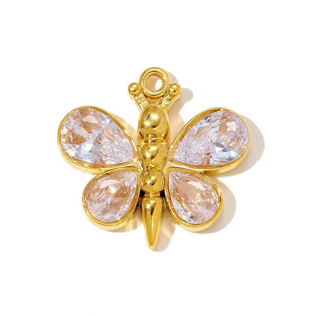 Schmetterling Anhänger Wasserdicht vergoldet Stahl – mit Zirkonia (22x21mm, 1 Stk.) - Uniq Perler - 