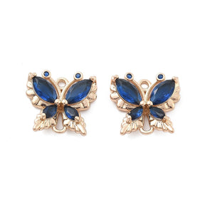Butterfly Connectors With Blue Glass - 18K Gold-plated (16x16mm) - Uniq Perler - 114753