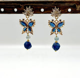 Sommerfugle Mellemled Med Blå Glas - 18K Forgyldt (16x16mm) - Uniq Perler - 114753