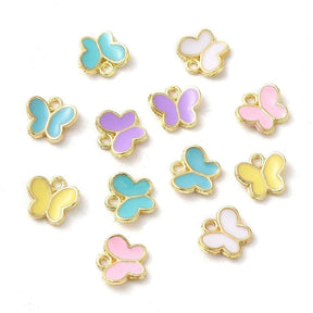 Butterfly Pendant, Color Mix, 18K Gold-plated, (8x8mm, 10 pcs.) - Uniq Perler - 112240