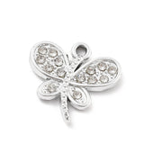 Sommerfugle Vedhæng Med Rhinsten, Platin Farvet, 18x19mm, (4 stk.) - Uniq Perler - 114672