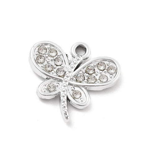 Sommerfugle Vedhæng Med Rhinsten, Platin Farvet, 18x19mm, (4 stk.) - Uniq Perler - 114672