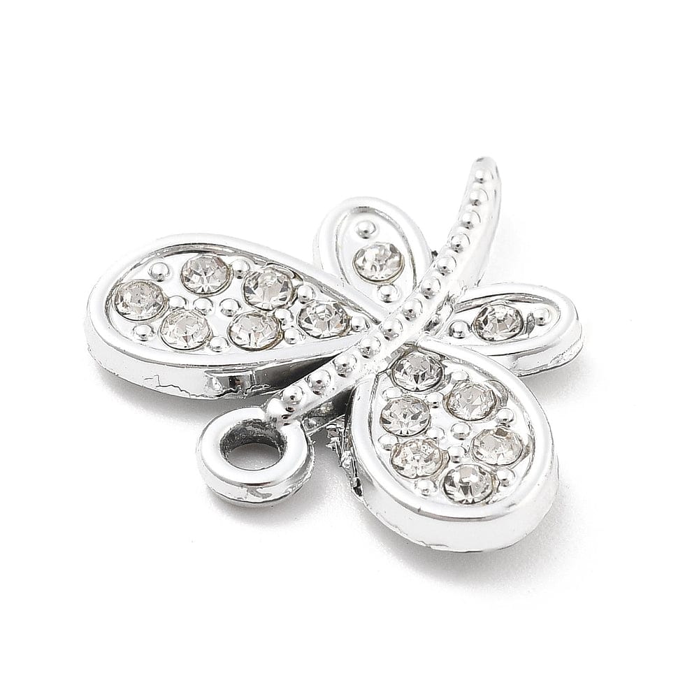 Sommerfugle Vedhæng Med Rhinsten, Platin Farvet, 18x19mm, (4 stk.) - Uniq Perler - 114672