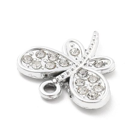 Sommerfugle Vedhæng Med Rhinsten, Platin Farvet, 18x19mm, (4 stk.) - Uniq Perler - 114672