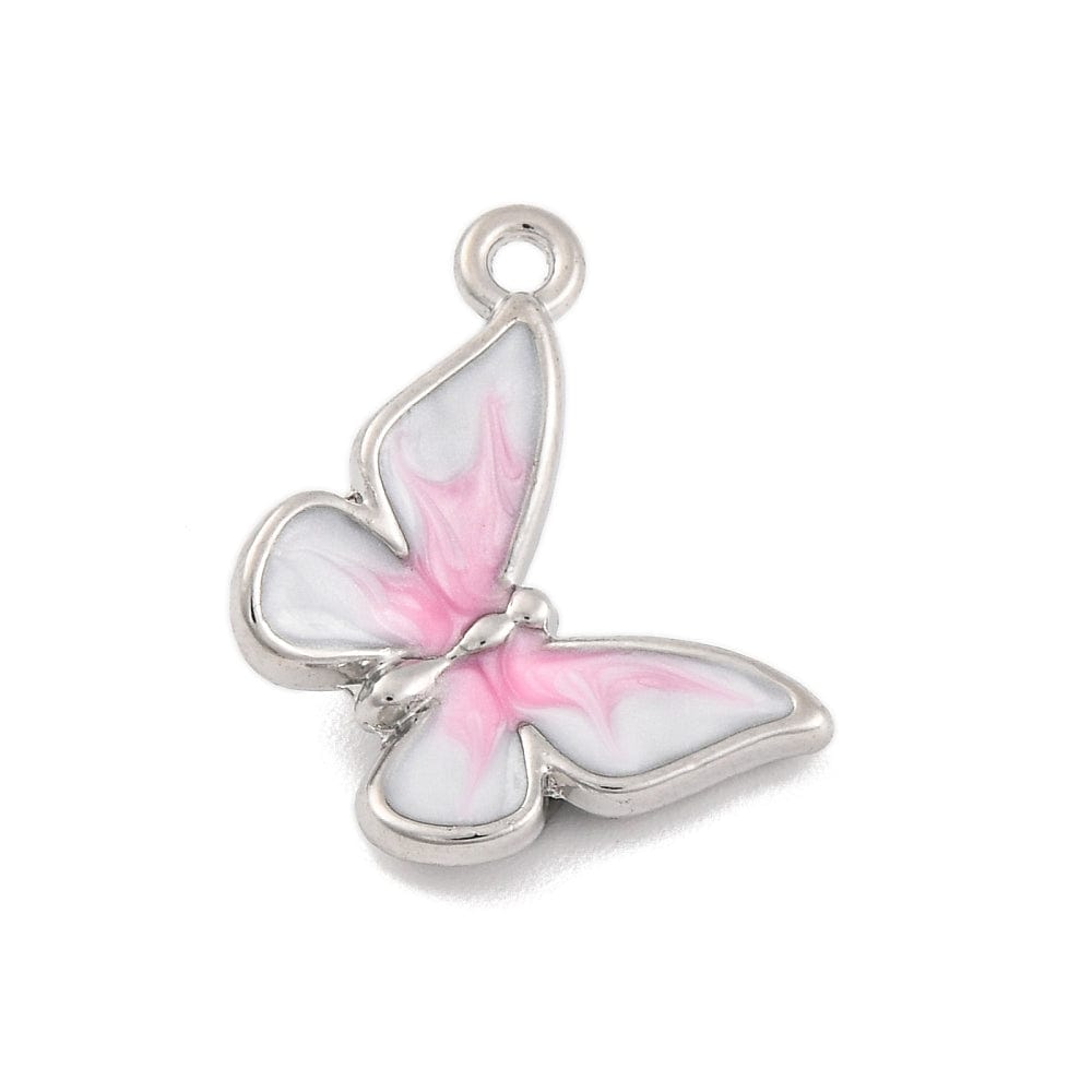 Sommerfugle Vedhæng Med Rosa Emalje, Forsølvet, 14x18mm, (6 stk.) - Uniq Perler - 113636