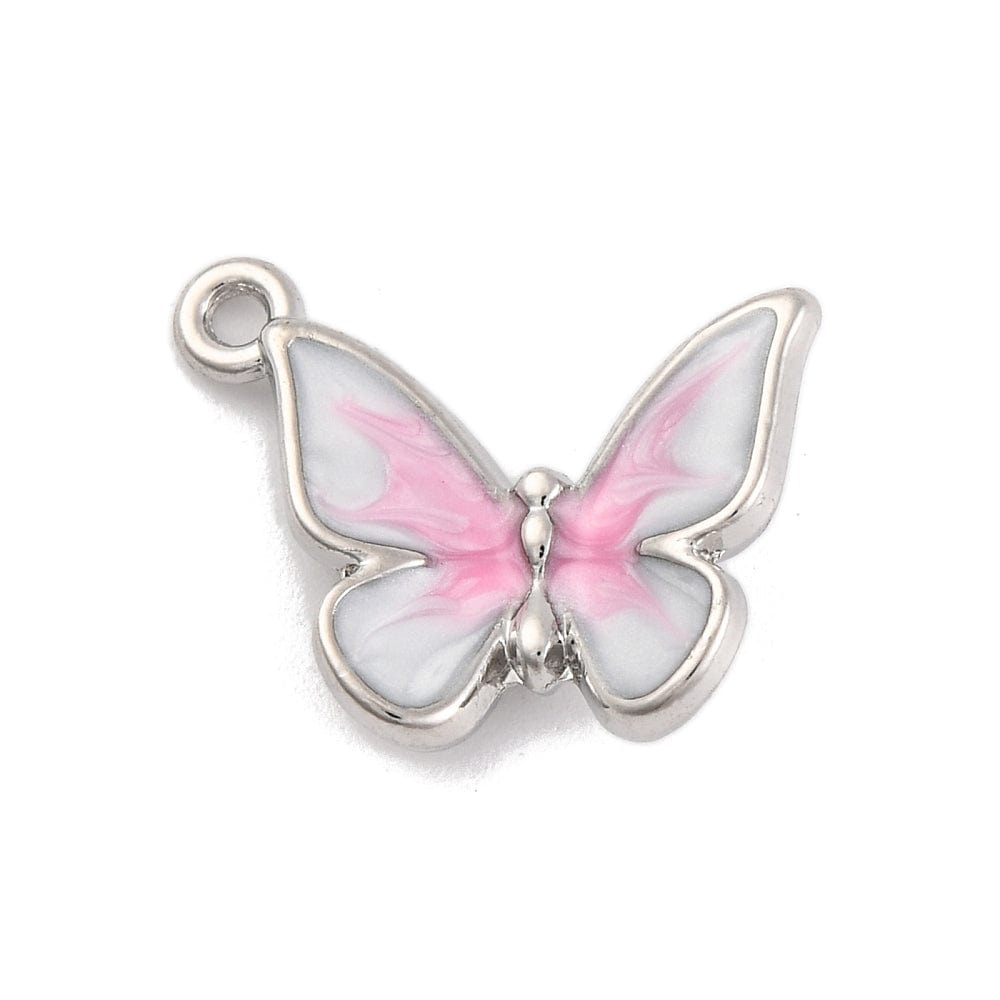 Sommerfugle Vedhæng Med Rosa Emalje, Forsølvet, 14x18mm, (6 stk.) - Uniq Perler - 113636