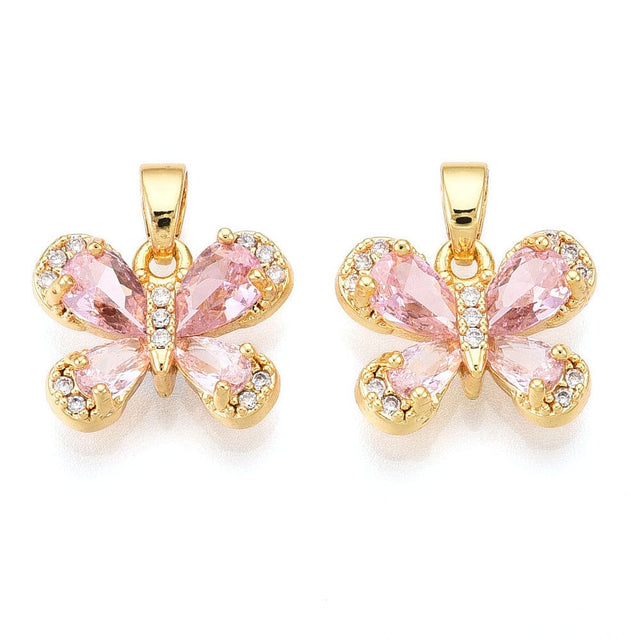 Sommerfugle Vedhæng Med Zirkonia Sten, 18K Forgyldt,(14x11mm) - Uniq Perler - 114733