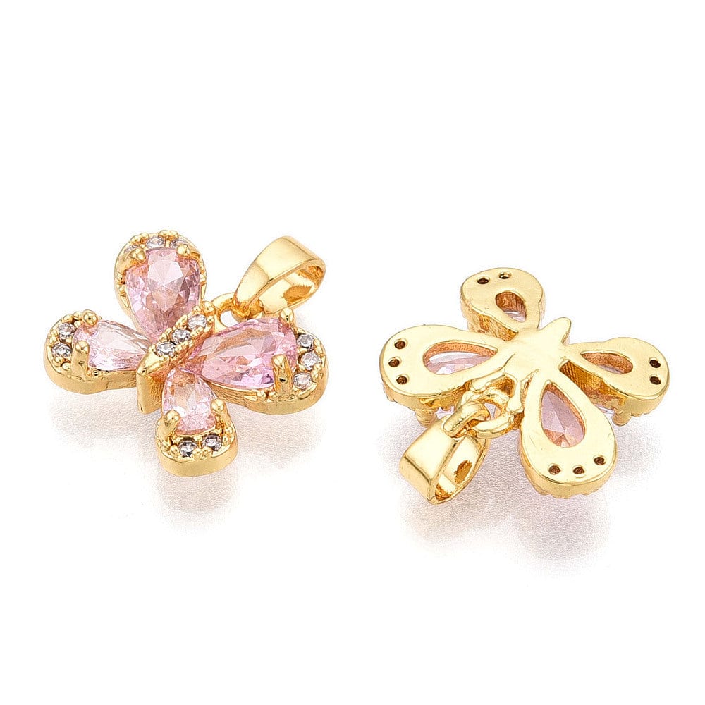 Sommerfugle Vedhæng Med Zirkonia Sten, 18K Forgyldt,(14x11mm) - Uniq Perler - 114733