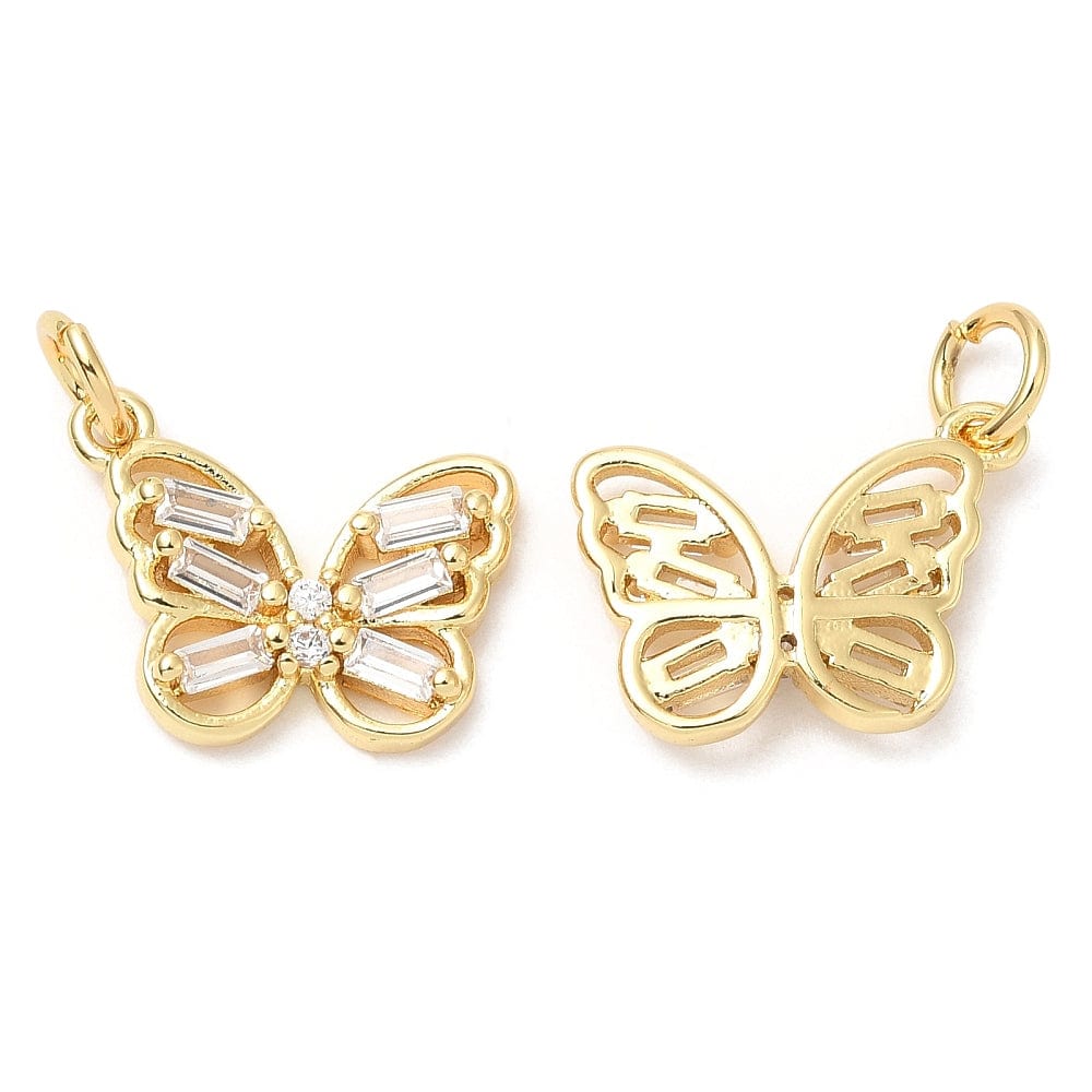 Sommerfugle Vedhæng Med Zirkonia Sten, 18K Langtidsholdbar Forgyldning, 16x13x2,5mm - Uniq Perler - 1111489985