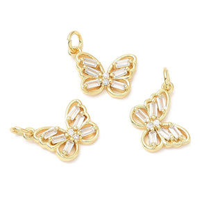 Butterfly Pendant With Zirconia Stones, 18K Durable Gold plating, 16x13x2.5mm - Uniq Perler - 1111489985