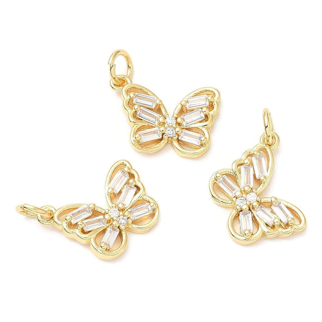 Sommerfugle Vedhæng Med Zirkonia Sten, 18K Langtidsholdbar Forgyldning, 16x13x2,5mm - Uniq Perler - 1111489985