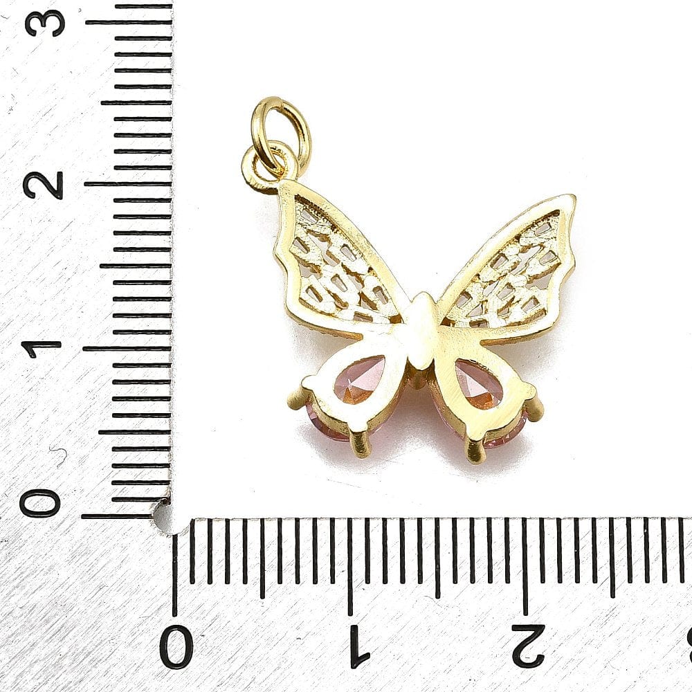 Sommerfugle Vedhæng Med Zirkonia Sten, Langtidsholdbar Forgyldt, 19,5mm - Uniq Perler - 114592