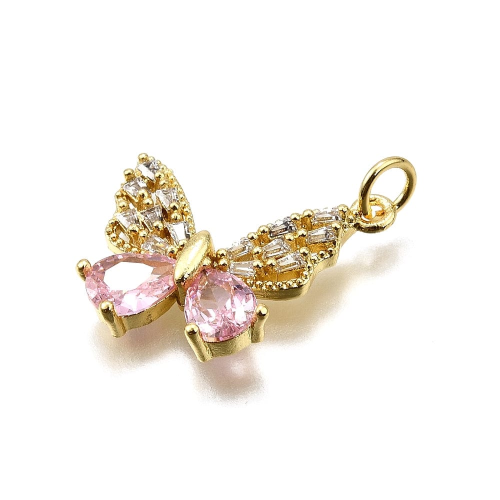 Sommerfugle Vedhæng Med Zirkonia Sten, Langtidsholdbar Forgyldt, 19,5mm - Uniq Perler - 114592