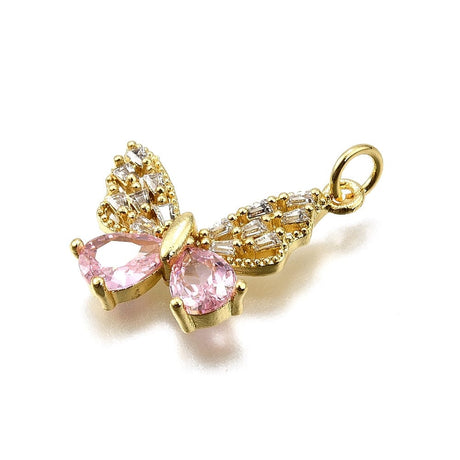 Sommerfugle Vedhæng Med Zirkonia Sten, Langtidsholdbar Forgyldt, 19,5mm - Uniq Perler - 114592