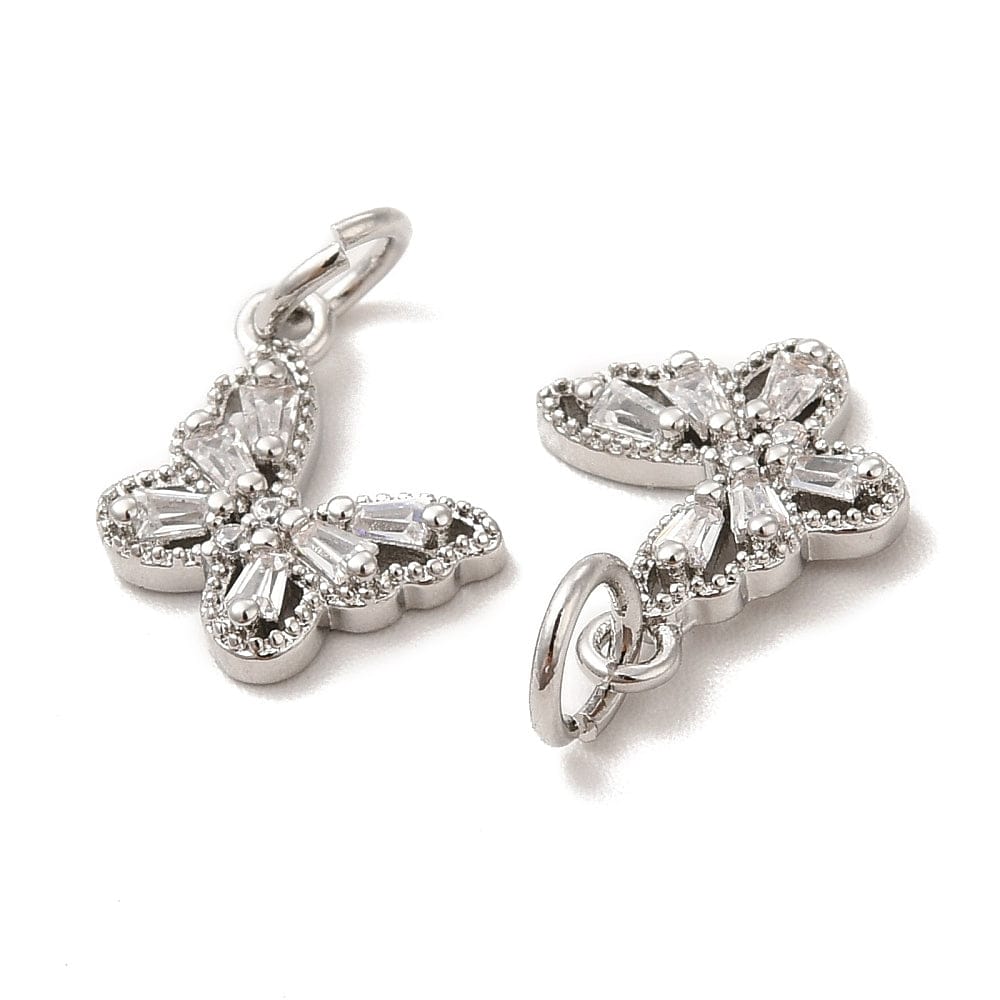 Sommerfugle Vedhæng Med Zirkonia Sten, Langtidsholdbar Platinium Belagt, 11x9,5mm - Uniq Perler - 0001488986