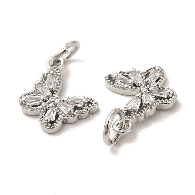 Sommerfugle Vedhæng Med Zirkonia Sten, Langtidsholdbar Platinium Belagt, 11x9,5mm - Uniq Perler - 0001488986