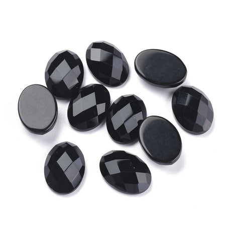 Sort Agat Cabochon – Facetteret, Oval (18x13x6mm) 1 stk - Uniq Perler - 