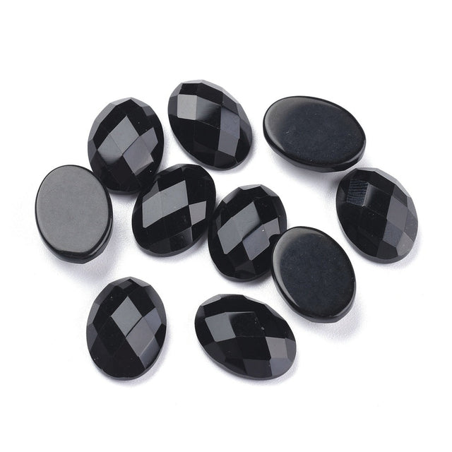 Sort Agat Cabochon – Facetteret, Oval (18x13x6mm) 1 stk - Uniq Perler - 