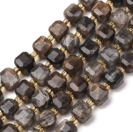 Sort Månesten Perler – Facetterede, Kantede (6~7,5x6~7,5x6~7,5mm) - Uniq Perler - 125047