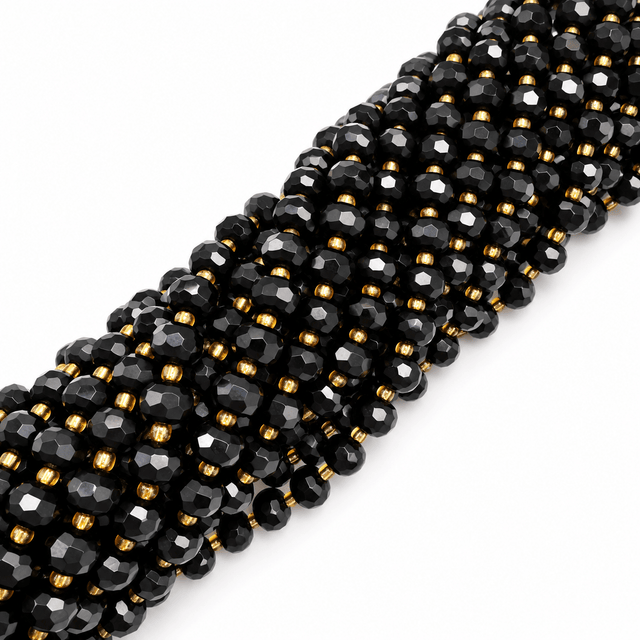 Sort Onyx Perler – Facetteret Rondel (8x6-6,5mm) - Uniq Perler - 125568