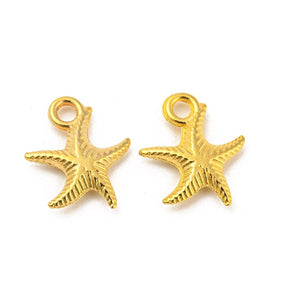 Starfish Pendant, Gold-plated Brass, 17x14mm, 10 pcs. - Uniq Perler - 111513