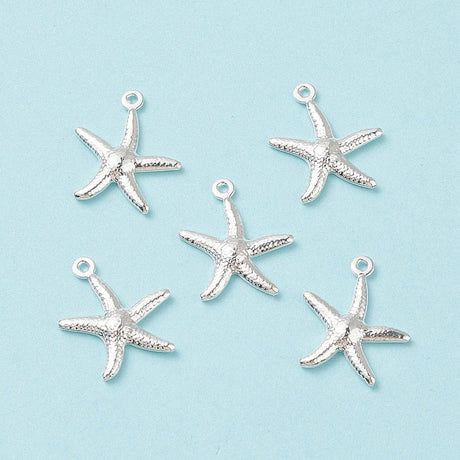 Søstjerne Vedhæng, Forsølvet Stål, 17x15x2mm, 8 Stk - Uniq Perler - 84859393