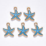 Søstjerne Vedhæng Med turkis Emalje, (18x15mm, 10 stk.) - Uniq Perler - 115000