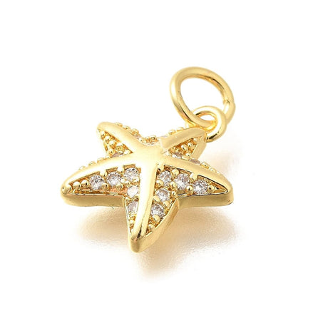 Søstjerne Vedhæng Med Zirkonia Sten, 18K Langtidsholdbar Forgyldt, 12,5x11mm - Uniq Perler - 114206