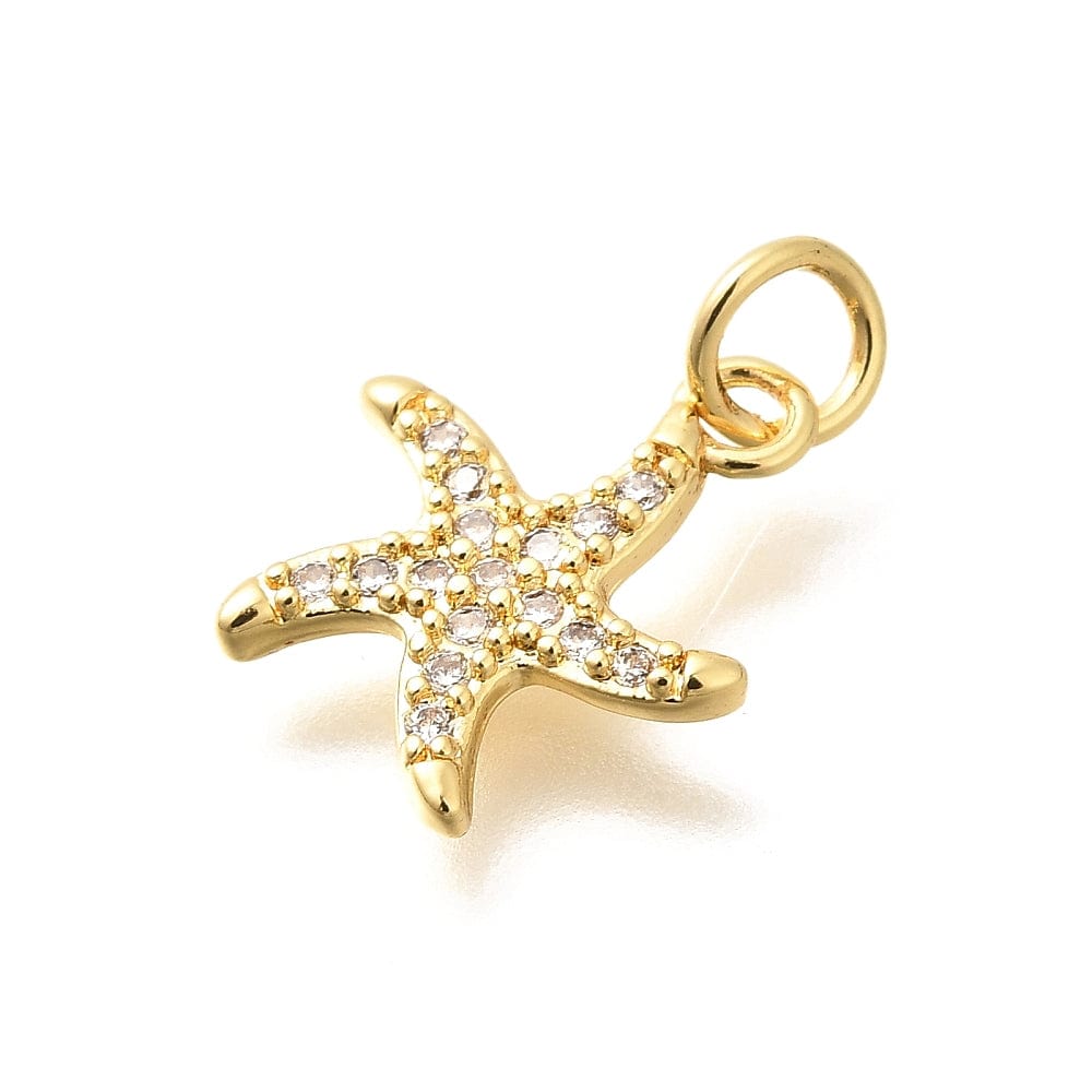 Søstjerne Vedhæng Med Zirkonia Sten, 18K Langtidsholdbar Forgyldt, 14,5x12mm - Uniq Perler - 114207