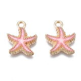 Søstjerne Vedhæng – Pink Emalje, Forgyldt (18x15x3mm) 10 stk. - Uniq Perler - 114902