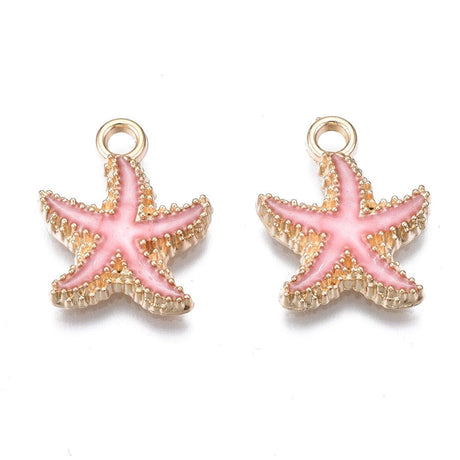 Søstjerne Vedhæng – Pink Emalje, Forgyldt (18x15x3mm) 10 stk. - Uniq Perler - 114902
