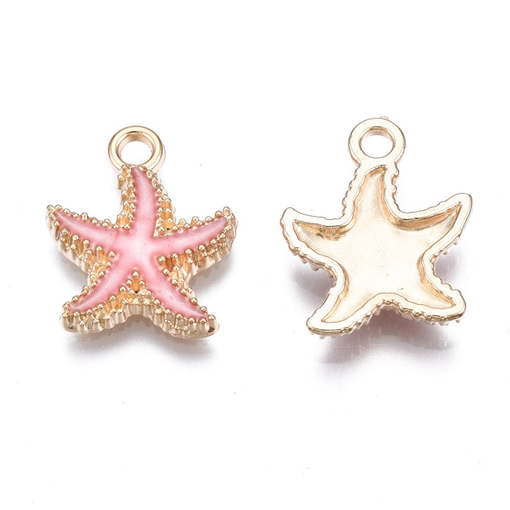 Søstjerne Vedhæng – Pink Emalje, Forgyldt (18x15x3mm) 10 stk. - Uniq Perler - 114902