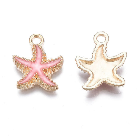 Søstjerne Vedhæng – Pink Emalje, Forgyldt (18x15x3mm) 10 stk. - Uniq Perler - 114902