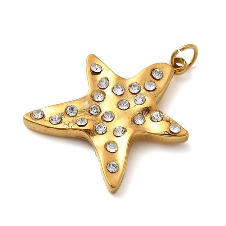 Søstjerne Vedhæng – Rhinsten 18K Forgyldt Vandfast Stål (20mm) - Uniq Perler - 117781