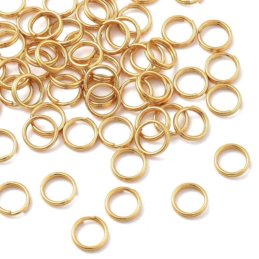 Splitringe i Vandfast Stål – 18K Forgyldt (7mm 10 stk) - Uniq Perler - 116025