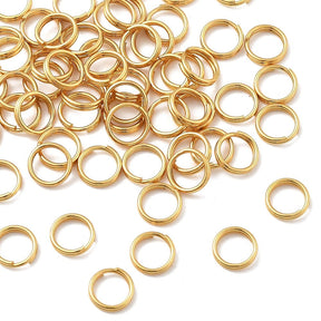 Splittringer i Vannfast Stål – 18K Forgylt (7mm 10 stk) - Uniq Perler - 116025