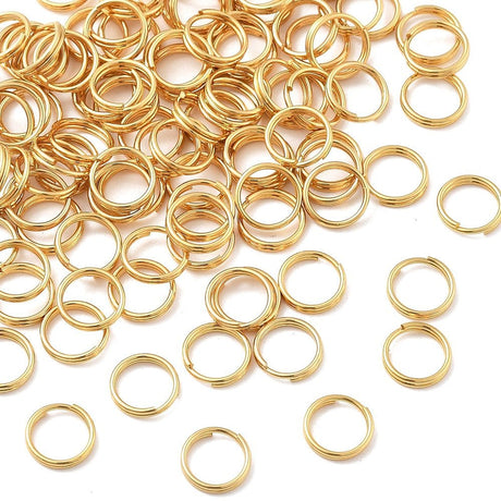 Splitringe i Vandfast Stål – 18K Forgyldt (8mm 10 stk) - Uniq Perler - 116027