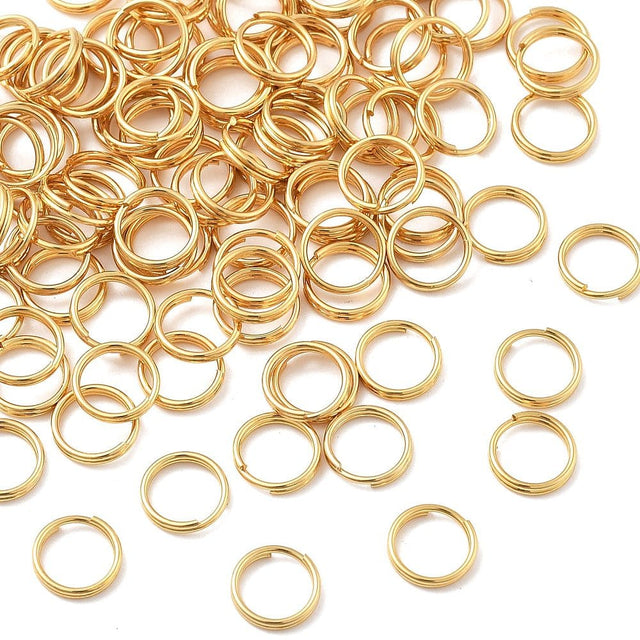 Splitringe i Vandfast Stål – 18K Forgyldt (8mm 10 stk) - Uniq Perler - 116027