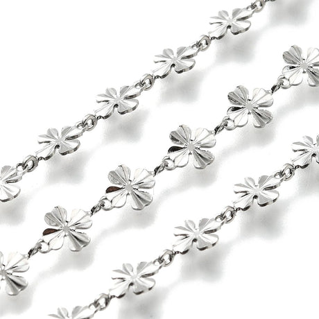 Stål Kæde Med Blomster, 9x6x0,5mm, 1m - Uniq Perler - 456858