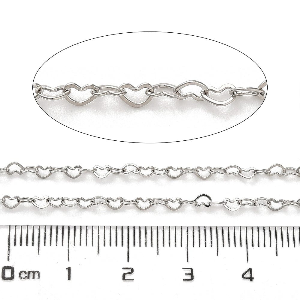 Stål Kæde Med Små Hjerte Links, 3,5x2,5x0,2mm, 1m - Uniq Perler - 284853