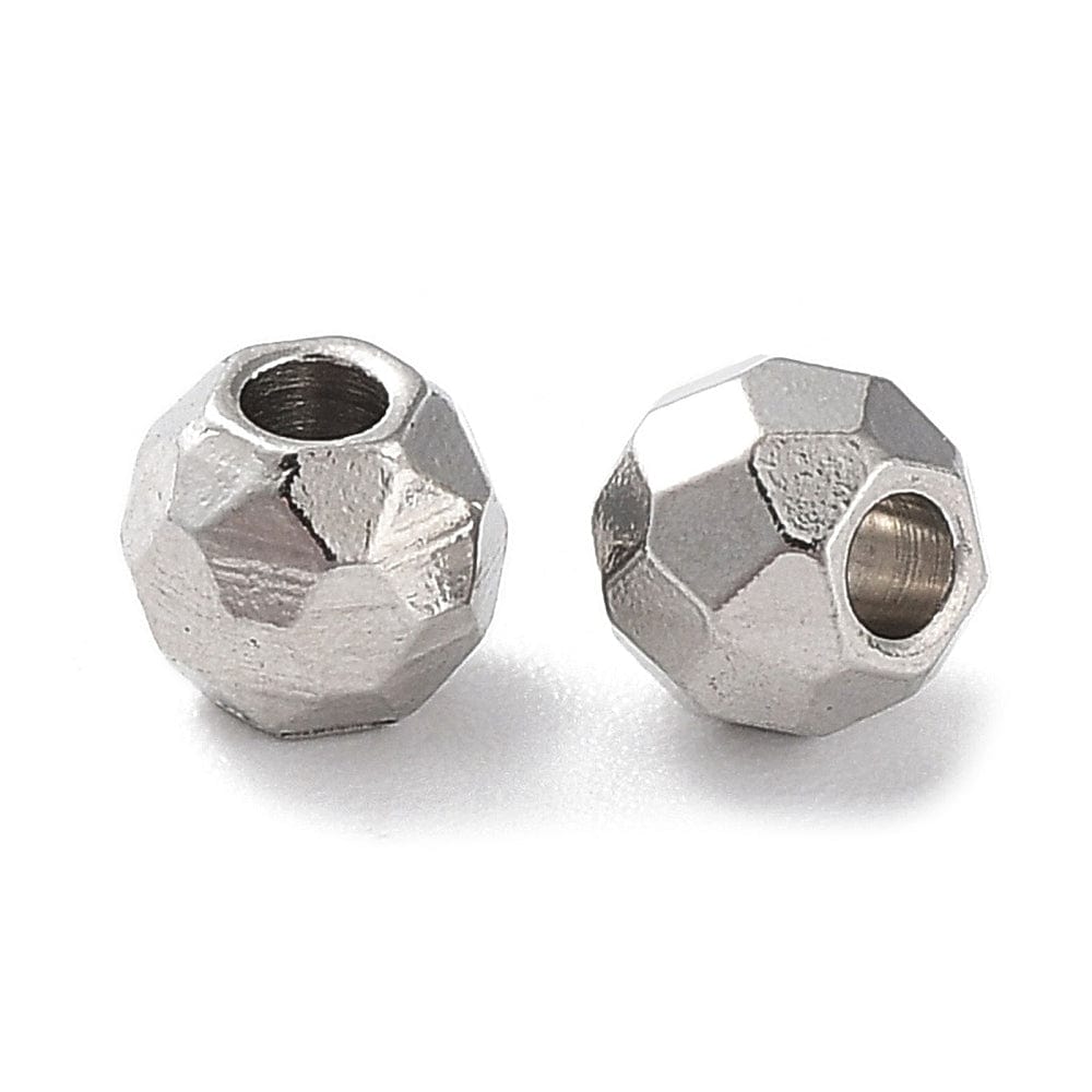 Stål Perler, Facetteret, 4x3,5mm, 6 stk. - Uniq Perler - 112325