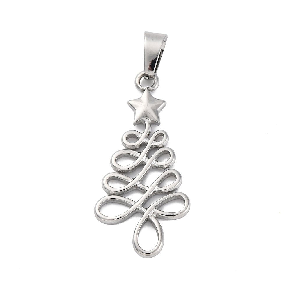 Stål Vedhæng – Juletræ med Stjerne, Vandfast (33x16mm) - Uniq Perler - 