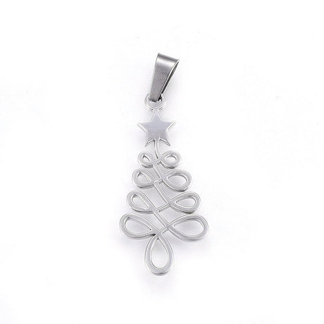 Stål Vedhæng – Juletræ med Stjerne, Vandfast (33x16mm) - Uniq Perler - 