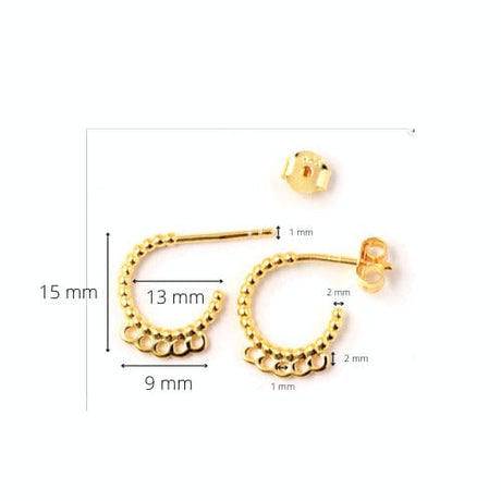 Sterling Sølv 925 Creoler Med 5 Øjne - Forgyldt (13mm) - Uniq Perler - 665771