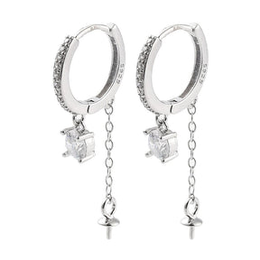 Sterling Silber 925 Creolen Mit klaren Zirkonia-Steinen – Für oben gebohrte Perle (13mm) - Uniq Perler - 113243