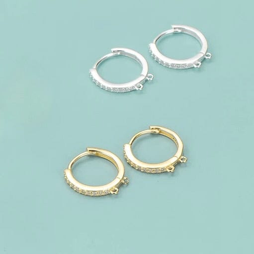 Sterling Sølv 925 Creoler Med Zirkonia Sten Og 2 Øjer, Forgyldt, 14mm - Uniq Perler - 1111490321