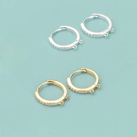 Sterling Sølv 925 Creoler Med Zirkonia Sten Og 2 Øjer, Forgyldt, 14mm - Uniq Perler - 1111490321