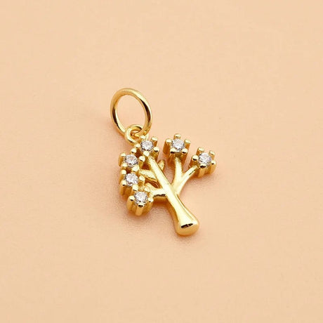 Sterling Sølv 925 Livets Træ Vedhæng Med Zirkonia Sten, Forgyldt, 8x6mm - Uniq Perler - 111819